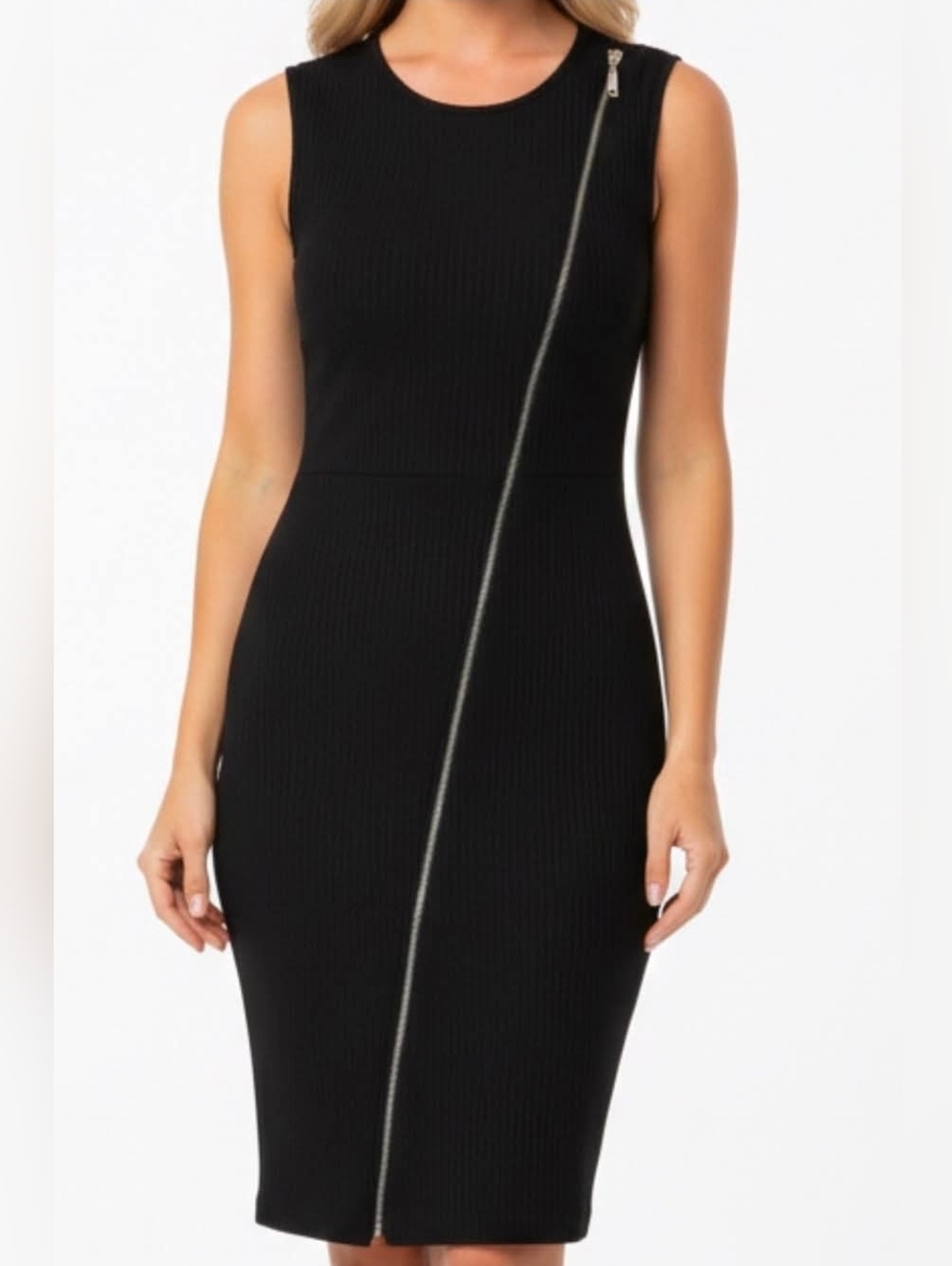 Black Asymmetrical Sheath Dress Sleeveless Cocktail